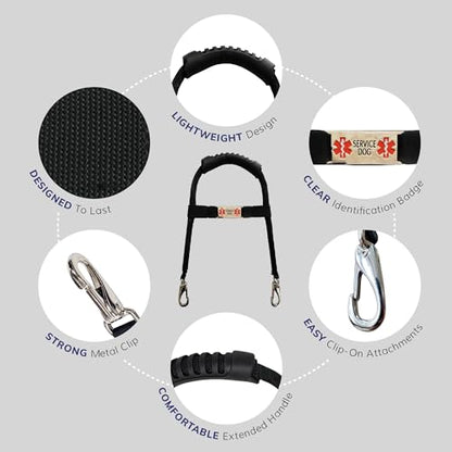 ActiveDogs Service Dog Handle, 12 inch, Solid Core Aluminum, T-Shape or Round or Rectangular, Made in USA, Includes Molded Rubber Grip & Adjustable Chrome ID Band
