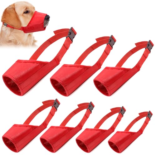Coppthinktu 7PCS Adjustable Muzzle for Biting Barking, Comfortable Dog Mouth Cover for Small Medium Large Dogs with Long Snout - color: AB-Red