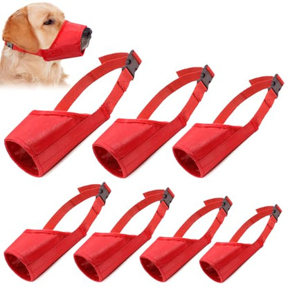 Coppthinktu 7PCS Adjustable Muzzle for Biting Barking, Comfortable Dog Mouth Cover for Small Medium Large Dogs with Long Snout - color: AB-Red