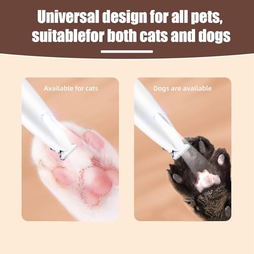 Dog Paw Trimmer with LED Light, 2025 Upgraded Waterproof Rechargeable Electric Pet Grooming Tool, 18 mm Widen Blade, 35 dB Low Noise,Includes Replacement Blades for Dogs and Cats - color: White