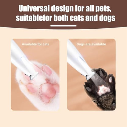 Dog Paw Trimmer with LED Light, 2025 Upgraded Waterproof Rechargeable Electric Pet Grooming Tool, 18 mm Widen Blade, 35 dB Low Noise,Includes Replacement Blades for Dogs and Cats - color: White