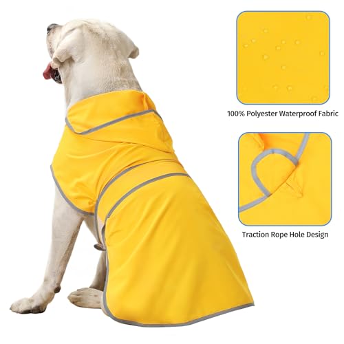 Dog Raincoat, Waterproof Dog Rain Jacket with Hood, Adjustable Rain Coat Poncho with Reflective Strips & Leash Hole for Large Medium Small Dogs Puppies, Lightweight Pet Clothes - color: Yellow, size: X-Large
