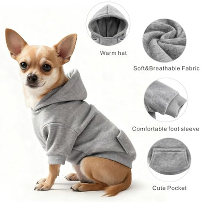 Idepet Pet Dog Hoodies Clothes for Small Pets Vest Chihuahua Clothing Warm Coat Jacket Autumn Puppy Outfits Cats Dogs Clothing(S,Grey) - color: Grey, size: Small