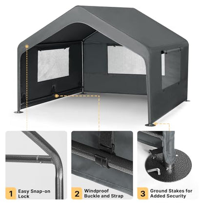 Veehoo Extra Large Dog House Outdoor with Elevated Dog Bed, Outside Dog Tent 4.1' x 4.1' x 3.3', Weatherproof Dog Shade Shelter and Raised Bed Combo for Pets or Stray Animals, Grey