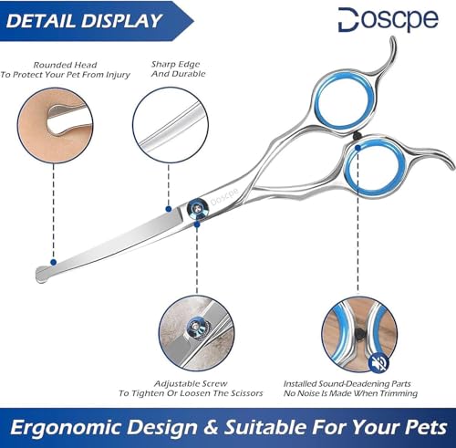6 in 1 Professional Dog Grooming Scissors Set Pet Hair Cutting Shears Kit, Stainless Steel with Safe Rounded Tips for Dog Cat Other Animals, Right Left Handed