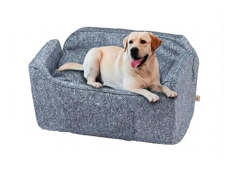 Snoozer Dog Car Seat with Storage Tray: Lookout II Dog Booster Car Seat for Pets up to 34lbs, Helps Alleviate Travel Sickness & Fear for Dogs, Removable Washable Cover – Palmer Indigo, Size Large - color: Palmer Indigo, size: Large