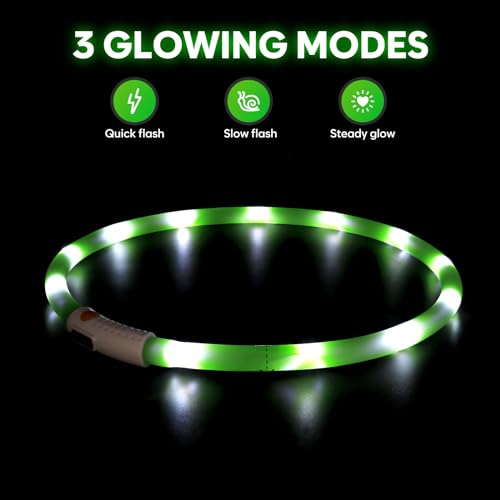 LED Dog Collar - HIGO Light Up Dog Collars Glow in the Dark, USB Rechargeable LED Dog Necklace Light for Your Dogs Walking at Night (Green-Silicone) - color: Green-Silicone