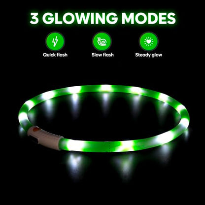 LED Dog Collar - HIGO Light Up Dog Collars Glow in the Dark, USB Rechargeable LED Dog Necklace Light for Your Dogs Walking at Night (Green-Silicone) - color: Green-Silicone