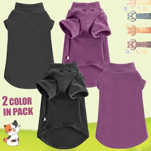 Idepet Sphynx Cats Sweater 2 Pack,Turtleneck Hairless Cat Shirt Soft and Warm Kitten Clothes with Sleeves Pullover Pet Winter Pajamas Jumpsuit for Cat Puppy (Black&Purple, XX-Large) - color: Black&Purple, size: XX-Large
