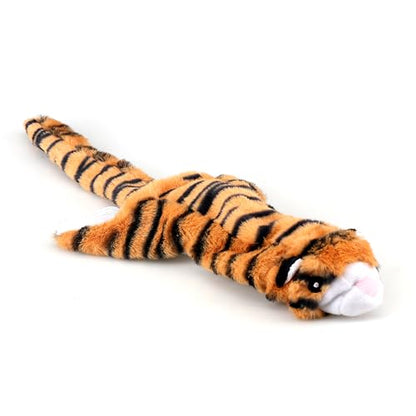 5 Pack Plush No Stuffing Double Squeaker Dog Toys, Tiger, Raccoon, Skunk, Fox, and Lion for Small, Medium and Large Dogs