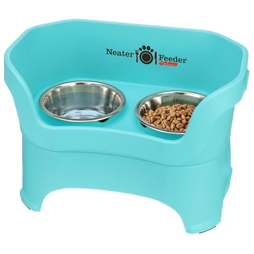 Neater Pet Brands Neater Feeder Deluxe Mess Proof Dog Bowls Elevated for Large Dogs Over 40 lbs, Made in USA, No Spill Raised Dog Food Bowl Stand Feeding Station, Food and Water Bowl Set, Aquamarine - color: Aquamarine, size: Large with Standard Bowl