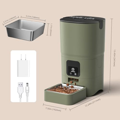 PAPIFEED Automatic Cat Feeder with App, 2.4G WiFi Cat Food Dispenser, 6L Timed Cat Feeders for Dry Food, 10 Meals/Day, 12 Portions/Meal, Dual Power Supply Smart Pet Feeder for Small Dog, Army Green - color: Green