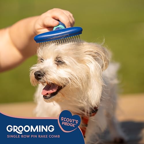 Good Scout Pet Hair Rake with Single Row Rotating Pins, Best Deshedding Tool for Dogs & Cats, Gentle, Safe & Effective Grooming Tool for Short or Long Haired Animals - style: Rake w/ Rounded Teeth