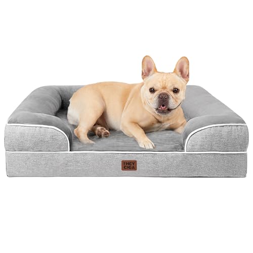 EHEYCIGA Orthopedic Dog Bed for Medium Dogs, Waterproof Memory Foam Medium Pet Beds with Sides, Non-Slip Bottom and Egg-Crate Foam Dog Couch Bed with Washable Removable Cover, Grey - color: Grey, size: 30.0"l X 20.0"w X 6.5"th