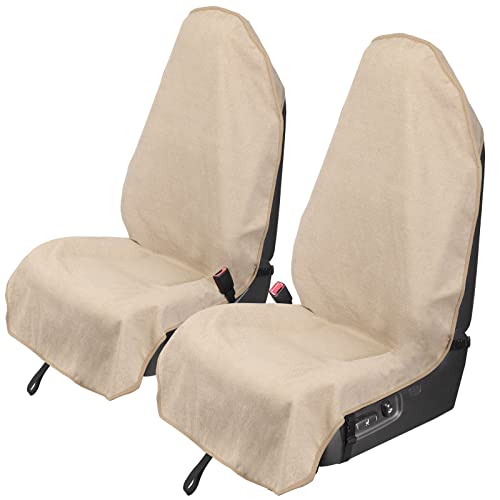 Leader Accessories 2pcs Beige Waterproof Towel Auto Car Seat Cover Protector Machine Washable - Fit Yoga Running Crossfit Athletes Beach Swimming Outdoor Sports - color: Towel Beige 2pcs