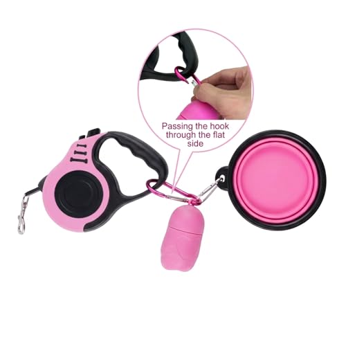 PETIMP Retractable Dog Leash Lightweight 16FT Leash, with Folding Bowl,Dispenser,Waste Bags, for Small Medium Dogs(Pink) - color: PINK