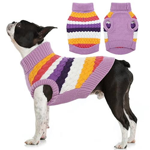 Kuoser Dog Sweater, Large Sweaters for Dogs Doggy Turtleneck Christmas Thanksgiving Outfit, Thick Warm Knitted Dog Winter Vest Puppy Fall Sweater, Pet Cold Weather Sweatshirt Warm Clothes, Purple L - color: Purple, size: Large (Chest: 18.9''; Weight: 13 -