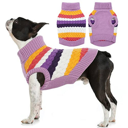 Kuoser Dog Sweater, Large Sweaters for Dogs Doggy Turtleneck Christmas Thanksgiving Outfit, Thick Warm Knitted Dog Winter Vest Puppy Fall Sweater, Pet Cold Weather Sweatshirt Warm Clothes, Purple L - color: Purple, size: Large (Chest: 18.9''; Weight: 13 -