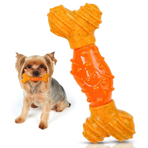 SPOT Bam-Bones Dental Bone - Made with Bamboo Fiber and a Massaging Rubber Center, Durable Oral Care Dog Chew for Light Chewers & Teething Puppies Under 25lbs, 6in Allergen Free Peanut Butter Flavor - size: Medium