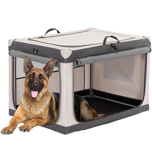 Soft-Sided Dog Crate 40 Inch XL by A4PET, Foldable Collapsible Crate for Large Dogs, Breathable Mesh, Washable Cover, Patented Screw Frame, Portable Travel Car - color: Grey, size: 40.0"L x 25.0"W x 25.0"H