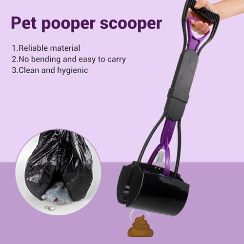 Dioche Long Handle Dog Poop Scooper, Sturdy and Reusable Pooper Scooper with Large Toothed Bite Mouth, Easy to Clean Up Pet Feces, Prevents Touch with Feces for Cleanliness and,