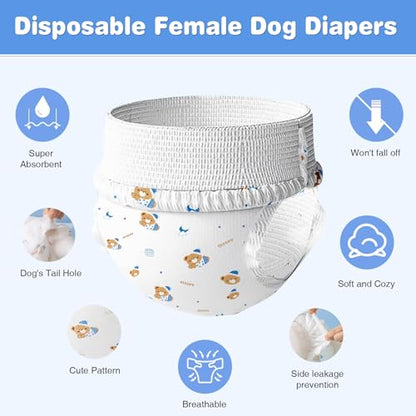 Ambreview Dog Diapers Female, Disposable Pull Up Dog Diapers, Doggie Diapers for Female Dogs, Ultra Absorbent & Anti-Side Leakage, Stretchy Diapers for Dogs in Heat/Elderly/Disabled(L,10 Count) - size: L(Waist 13.3"-21.2")