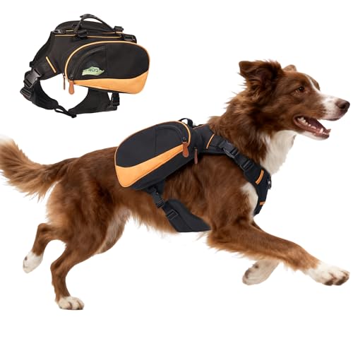 Dog Backpack Suitable for Medium to Large Dogs, Adjustable Lightweight Pet Harness, Built-in Poop Bag Dispenser, Waterproof and Safe, Suitable for Hiking, Puppy Training, Or Daily Walks, L