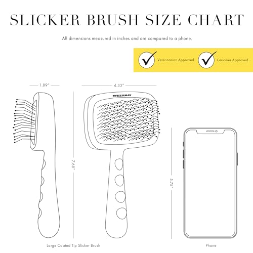 Tweezerman Dog and Cat Slicker Brush for Pets, Grooming Brush with Coated Bristles to Prevent Scratching and Ergonomic Handle