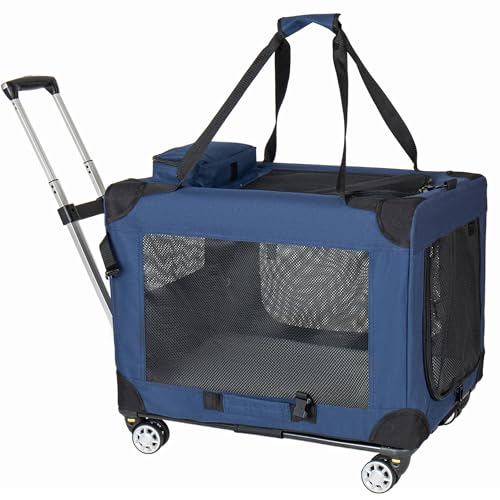 Large Foldable Rolling Dog Carrier,3-Doors Cat Carrier with Detachable Wheels,Pet Rolling Bag 24"x17"x17" for Large Cats, Medium & Small Dogs, Detachable for Travel,Vet Visits,Outdoor Walks (24 inch) - size: 24 inch