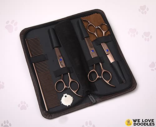 Dog Grooming Scissors Kit - Best Tools for Goldendoodles & Poodles - Straight, Curved & Thinning Shears - Professional Grade Stainless Steel, 4 Pc Set [We Love Doodles] - size: Medium
