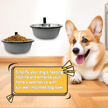 Wall Mounted Dog Bowls-2 * 48 Oz, Stainless-Steel Raised Adjustable Height Dog Food and Water Bowls, Elevated Pet Comfort Feeding Bowl for Medium Large Dogs Cats - size: 6cups(48OZ)
