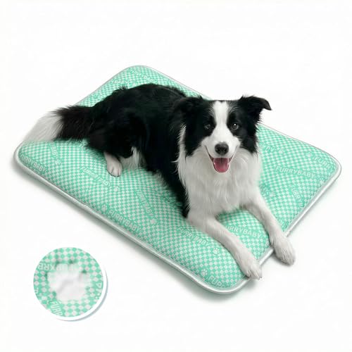 furrybaby Dog Cooling Mat Dog Bed mat, Extra-Thick Dog Crate Pad, Cat Bed, Washable Pet-Safe Magic Cooling Pad for Dogs Cats, Long Lasting Cooling for Crate Bed Indoor Outdoor Summer, 35x28, Mint - color: Mint, size: 35“x28"(Large)