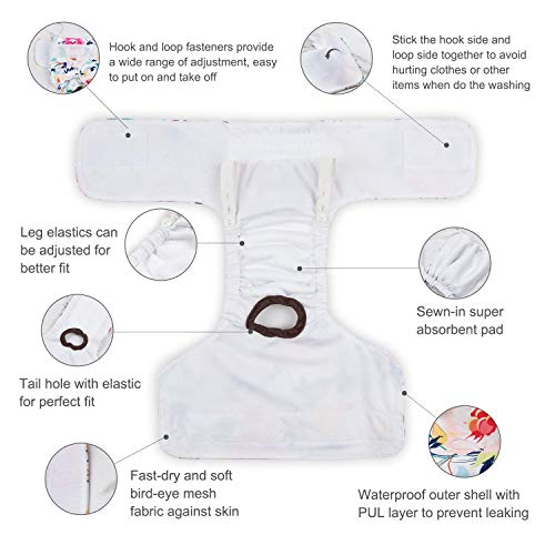 CuteBone Dog Diapers Female Washable Small Medium Large 3 Pack Reusable Doggie Diapers Puppy Period Pants for Doggy Heat Cycle Peeing - size: L