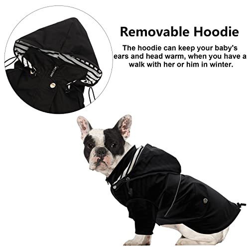 Morezi Dog Zip Up Raincoat with Reflective Buttons, Rain/Water Resistant, Adjustable Drawstring, Removable Hood, Raincoats with Legs 8lbs to 80lbs Available - Black - XS - color: Black, size: X-Small