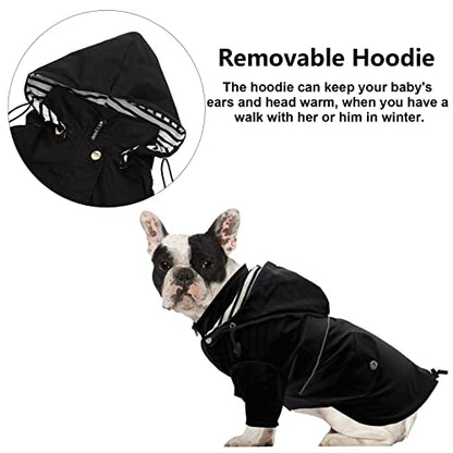 Morezi Dog Zip Up Raincoat with Reflective Buttons, Rain/Water Resistant, Adjustable Drawstring, Removable Hood, Raincoats with Legs 8lbs to 80lbs Available - Black - S - color: Black, size: Small