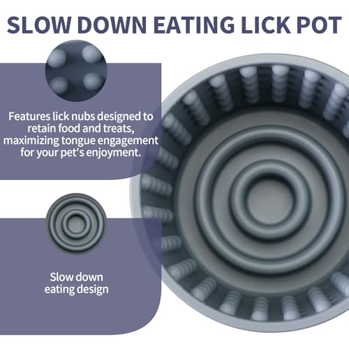 Dog Lick Bowl, Bestalk Anxiety Relief Slow Feeder Dog Lick Mat Treat Dispenser, Non-Slip Licking Bowl Enrichment Toys for Small Medium and Large Breed Dogs, BPA Free Silicone(Grey,S) - color: Grey, size: S