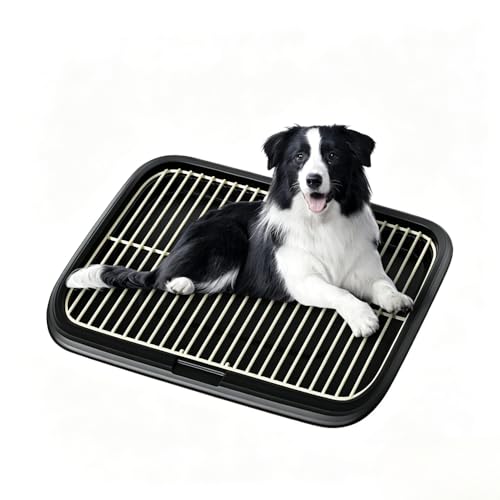 Dog Potty Tray Indoor Pet Pee Pad Holder for Small & Medium Dogs, Puppy Training Pad Holder, Pet Toilet Litter Box, Dog Bathroom Tray, Housebreaking Potty Supplies 17.72''LX12.99''WX1.97''H(Black) - color: Black