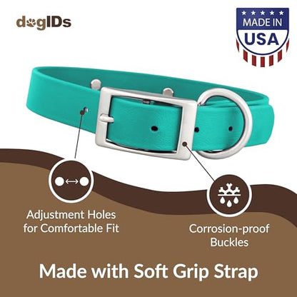 dogIDs Personalized Dog Collar – Custom Waterproof Soft-Grip Biothane with Laser-Engraved Nameplate, Durable & Odor-Resistant, USA Made | Teal, 1 in x 18 in (Fits Neck Sizes 16-20 in) - color: Teal, size: 1 in x 18 in (Fits Neck Sizes 16-20 in)