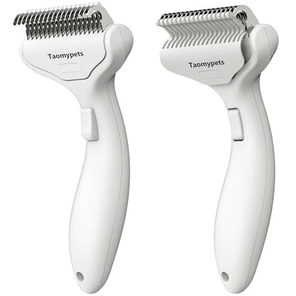 Self Cleaning Grooming Rake Brush for Shedding Gently Removes Loose Undercoat Mats Tangled Deshedding Grooming Tool for Dogs Cats Extra Wide (White) - color: White