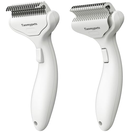 Self Cleaning Grooming Rake Brush for Shedding Gently Removes Loose Undercoat Mats Tangled Deshedding Grooming Tool for Dogs Cats Extra Wide (White) - color: White