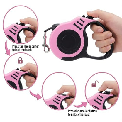 PETIMP Retractable Dog Leash Lightweight 16FT Leash, with Folding Bowl,Dispenser,Waste Bags, for Small Medium Dogs(Pink) - color: PINK