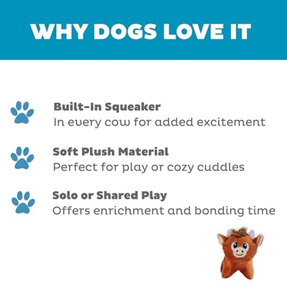 Outward Hound Squeakin’ Cows Dog Toy, Plush Highland Cow with Squeaker, Hide-A-Cow Replacement, Puppies & Small Dogs, 4.3”, 3-Pack - color: Cows (3-pack)
