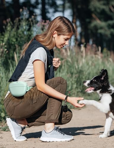 heouvo Dog Treat Pouch with Training Clicker, Upgrade Stronger Magnetic Closure to Avoid Spilling, 1.67 Cup Silicone Treat Bag Fanny Pack with Waist Belt for Pet Training Walking (Green) - color: Green