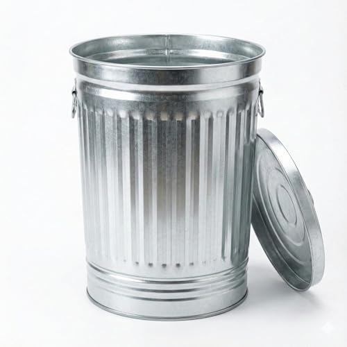 31 Gallon Metal Trash Can with Locking Lid, Galvanized Steel Outdoor Garbage Can for Dog Poop, Litter, Pet Food Storage, Rust & Weather Resistant, Heavy Duty Wire Bail Handle