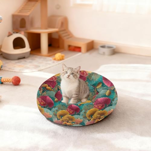 Calming Donut Dog Bed Coral Gorgeous Design, 22" Washable Pet Lounger with Removable Cover, Cozy Cushion Comfort Nest for Medium Dogs - size: Medium