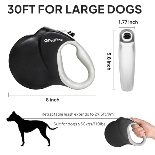 PetiFine Retractable Dog Leash,30 FT Heavy Duty Dog Walking Leash for Medium Large Dogs up to 110 lbs, Upgraded No Tangle Long Retractable Dog Lead - size: Large-30 Feet(Cord)