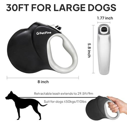 PetiFine Retractable Dog Leash,30 FT Heavy Duty Dog Walking Leash for Medium Large Dogs up to 110 lbs, Upgraded No Tangle Long Retractable Dog Lead - size: Large-30 Feet(Cord)