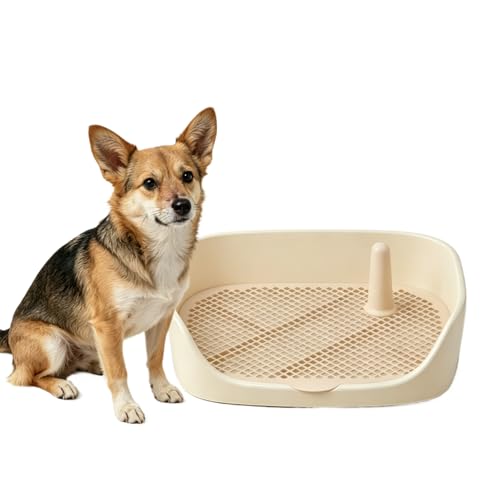 Dog Toilet Training Potty Tray, Reusable Training Pad Holder Pet Bedpan, Indoor Puppy Potty Trainer for Small Dogs Puppies and Small Animals 15.75''LX11.81''WX4.33''H (Beige) - color: Beige