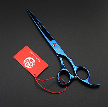 Purple Dragon Professional 7.0 inch 4PCS Pet Grooming Scissors Kit Japan Premium Steel Straight & Curved & Thinning Blade Dog Hair Cutting Shears Set with Case - color: Blue