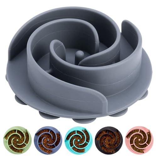 Slow Feeder Dog Bowls Insert, Bestalk Soft Silicone Slow Eating Feeder Insert with Suction Cups for Small, Medium and Large Dogs, Fit into Basic and Elevated Dog Bowls, Grey - color: Grey, size: M
